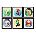 Set 6 Cuadros Mario Bros Luigi Toad Pop Art Game Decoracion Marco Negro