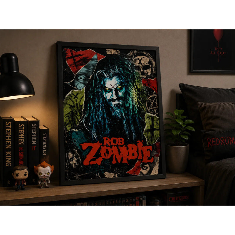Cuadro Rob Zombie Banda White Zombie Rock Nu Metal Vintage Marco Negro