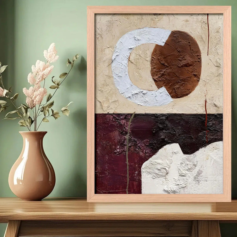 Cuadro Dormitorio Living Boho Abstracto B1 Tono Terroso Oak Marco Marrón Claro