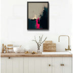 Cuadro Dormitorio Living Boho Abstracto Neón Rosa Beige Marco Negro