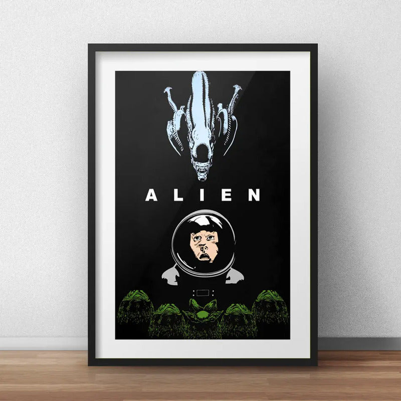 Cuadro Alien Octavo Pasajero Minimalista Cine Con Paspartú Marco Negro