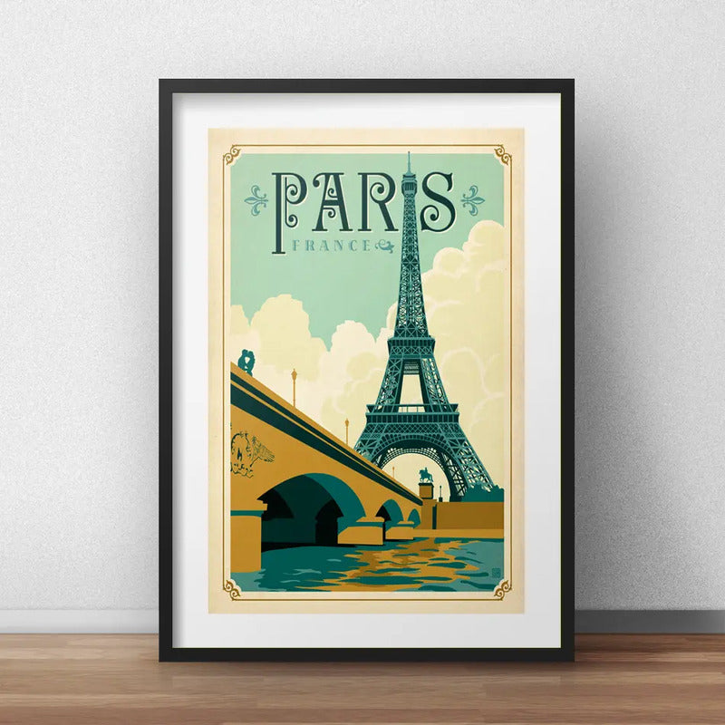 Cuadro Paris Francia Torre Eiffel Ciudad Brs1 Con Paspartú Marco Negro