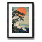 Cuadro Japonés Woodblock Grulla Arte 53x43cm Con Paspartú Marco Negro
