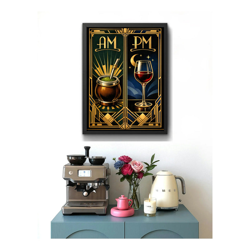 Cuadro Am Pm Mate Vino Arte Decoracion Living Comedor Cocina Marco Negro