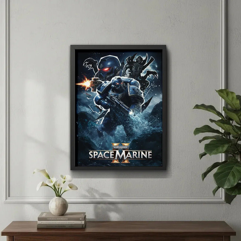 Cuadro Space Marine Espacial Videojuego B3 Decorar Game Room Marco Negro