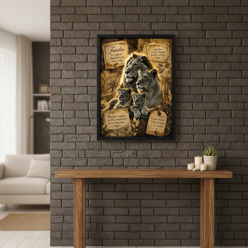 Cuadro Familia De Leones Frases Motivacional Significado Br1 Marco Negro
