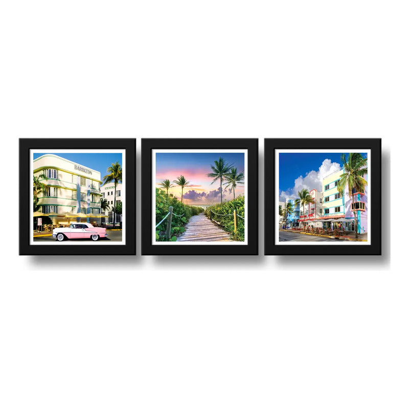 Set 3 Cuadros Miami Beach Florida Playas Paisajes Decoracion