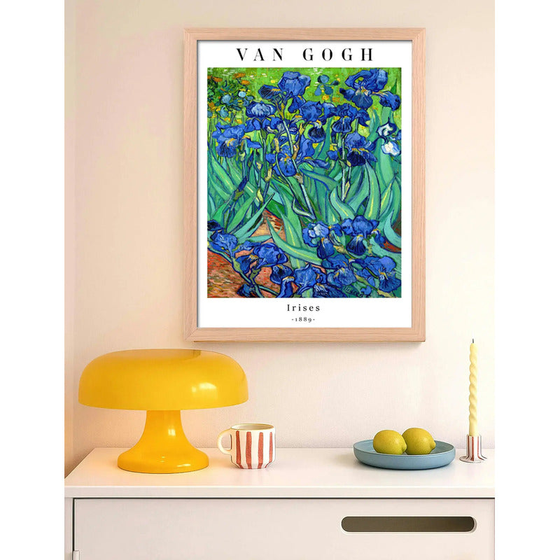 Cuadro Dormitorio Living Van Gogh Flores De Iris Marco Oak Marco Marrón Claro