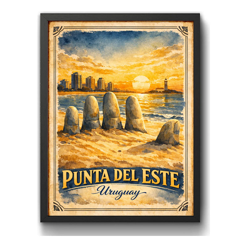 Cuadro Punta Del Este Los Dedos La Mano Arte Retro Uruguay Marco Negro