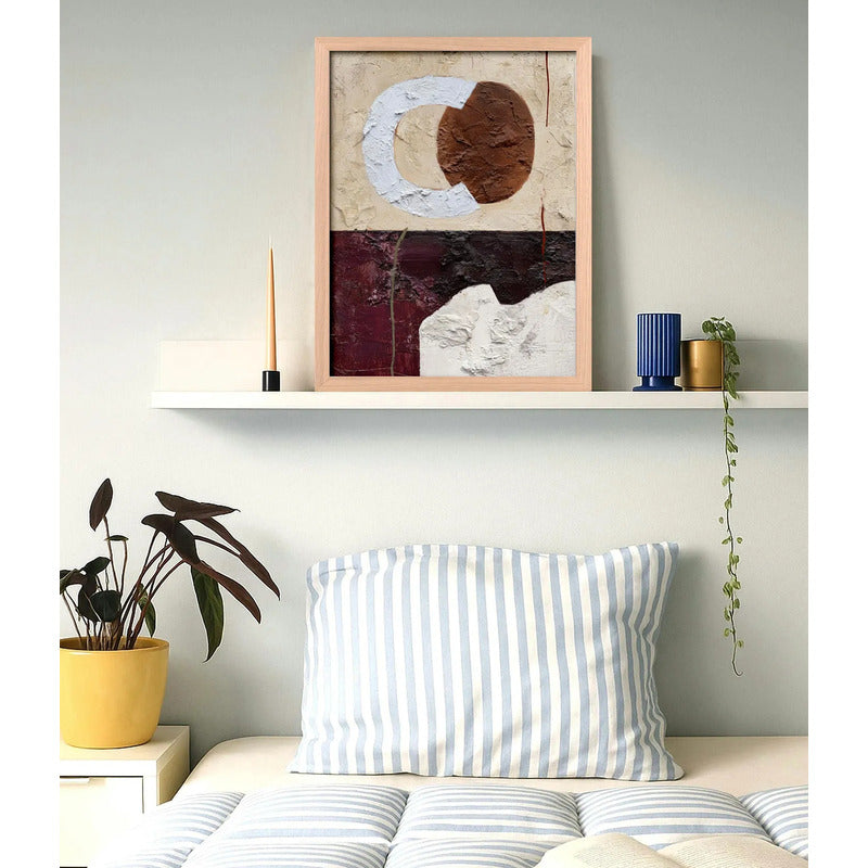 Cuadro Dormitorio Living Boho Abstracto B1 Tono Terroso Oak Marco Marrón Claro