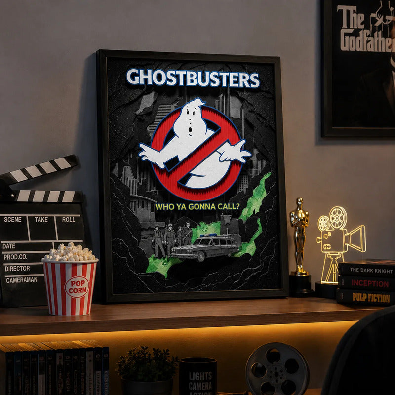 Cuadro Ghostbusters Cazafantasmas Pelicula Arte Efecto 3d Marco Negro
