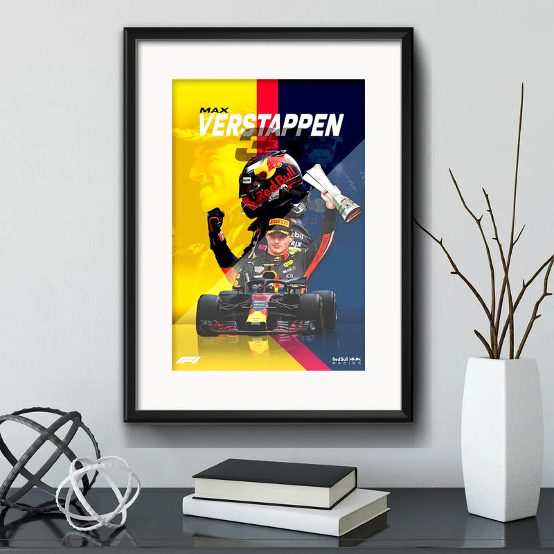 Cuadro Max Verstappen Piloto Formula 1 Campeon Con Paspartu Marco Negro