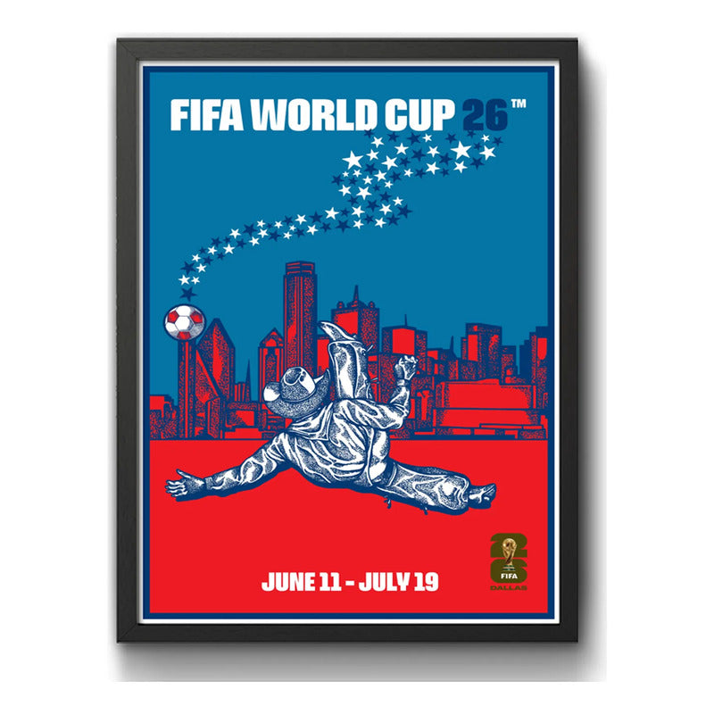 Cuadro Copa Del Mundo Futbol Fifa 2026 Póster Oficial Ciudad Dallas Estados Unidos Negro