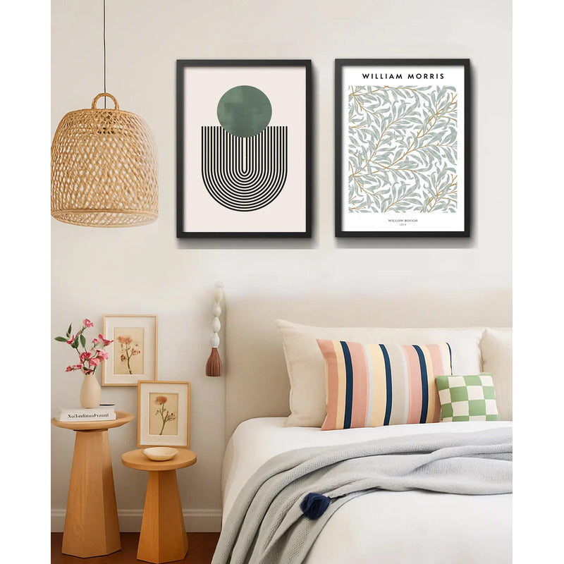 Set 2 Cuadros Dormitorio Living Verde Green Abstracto Morris Marco Negro