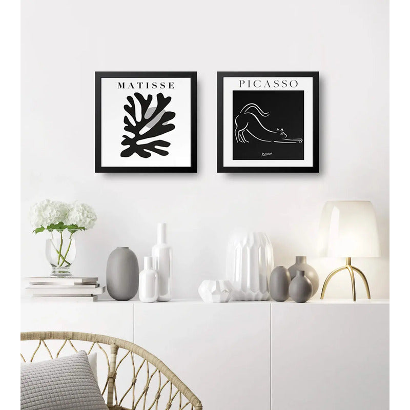 Set 2 Cuadros Henri Matisse Pablo Picasso En Blanco Y Negro Marco Negro