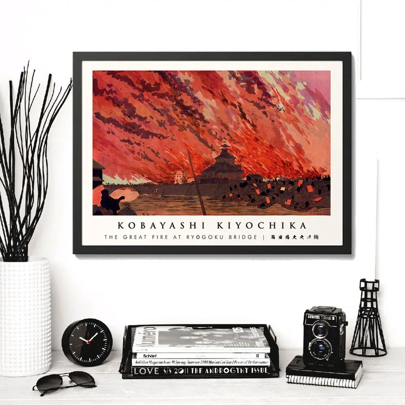 Cuadro Para Living Cocina Estudio Decoracion Moderna Red Kobayashi Kiyochika Great Fire Color Rojo Con Marco Negro
