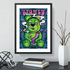 Cuadro Oso Stoned Weed Cannabis Arte Club Decoracion Shop Marco Negro