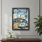 Cuadro Estadio Etihad Stadium Manchester City Futbol Retro Marco Negro