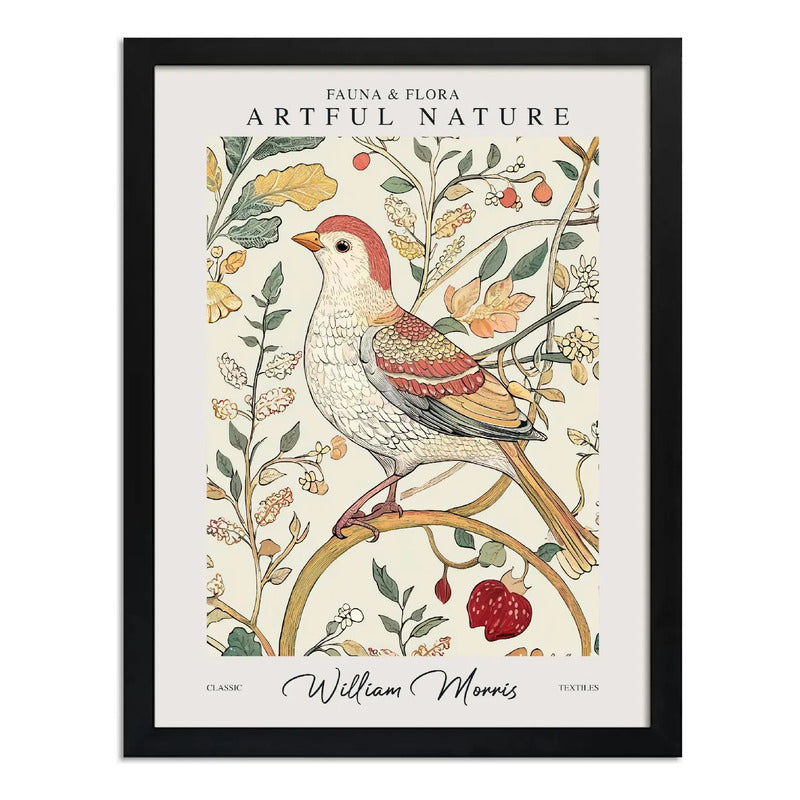 Cuadro Dormitorio Living William Morris Pajaro Botanica Arte Marco Negro