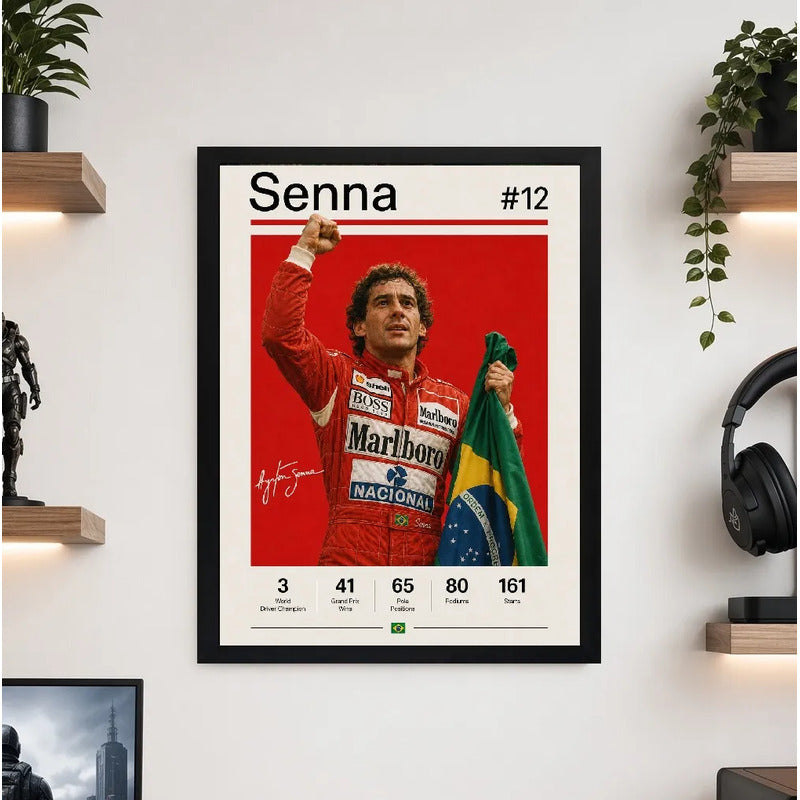 Cuadro Ayrton Senna Piloto Formula 1 Logros Signature Auto Marco Negro