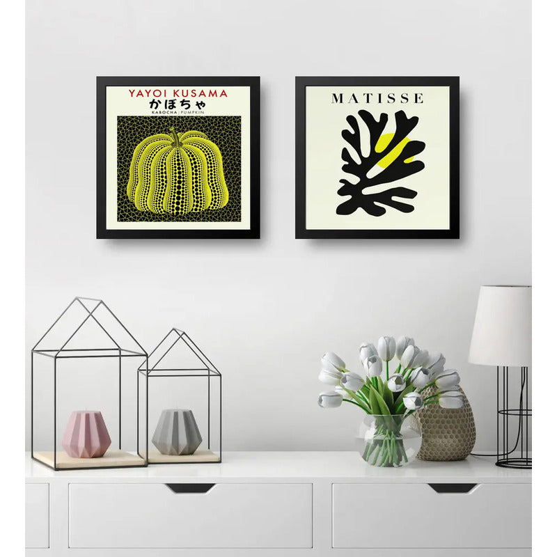 Set 2 Cuadros Yayoi Kusama Henri Matisse Tonos Claro Pastel Marco Negro