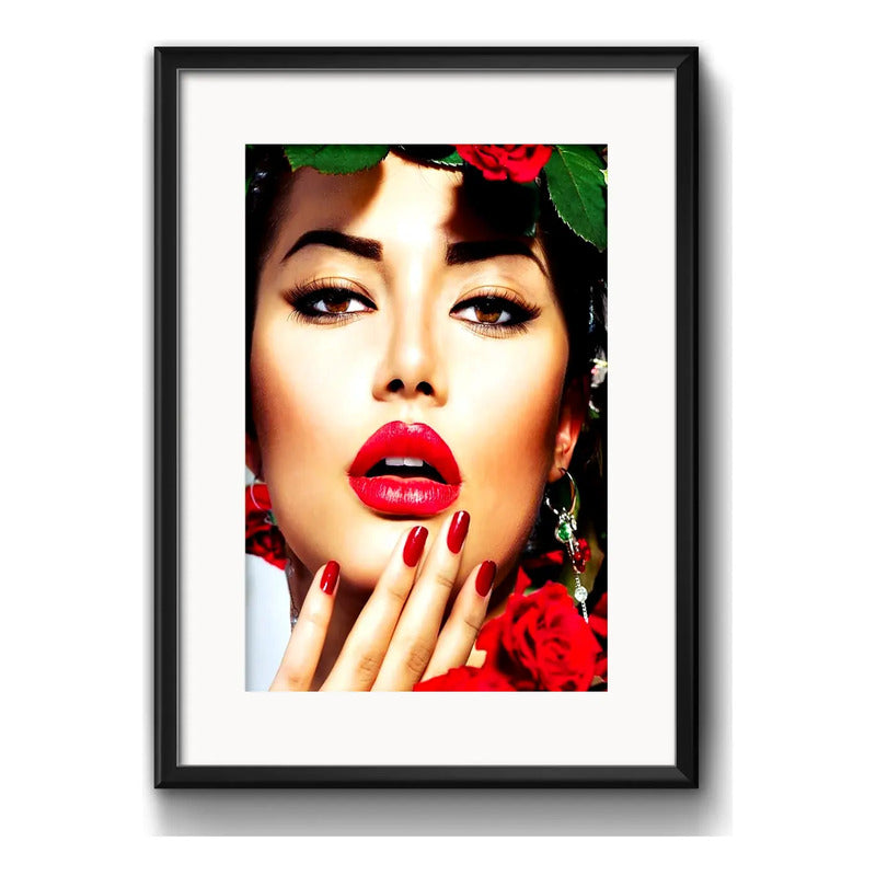 Cuadro Boca Fashion Maquillaje Labio Decoracion Con Paspartú