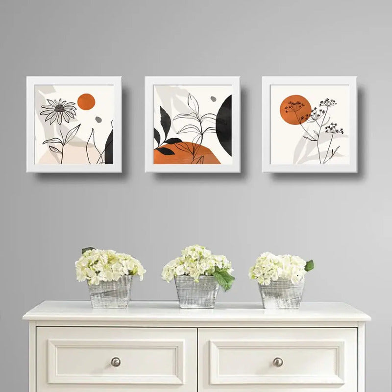Set 3 Cuadros Boho Chic Hojas Flor Arte Decoracion