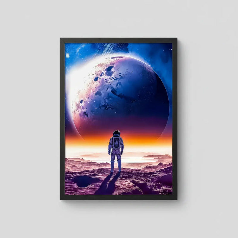 Cuadro Astronauta Caminando Planeta Luna Espacio Nasa Arte Marco Negro