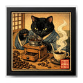 Cuadro Gato Negro Moliendo Café Cocina Arte Japon Coleccion Marco Negro