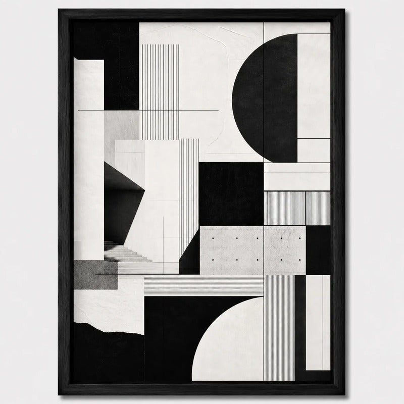 Cuadro Living Dormitorio Abstracto Blanco Negro Geometrico A Marco Negro