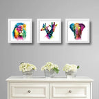Set 3 Cuadros León Jirafa Elefante Pop Art Colors Decoracion