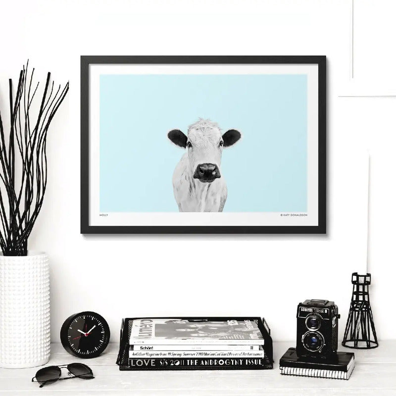 Cuadro Vaca Pop Art Hacienda Country Ganado Decoracion Aquamarine Blue Marco Negro