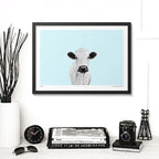 Cuadro Vaca Pop Art Hacienda Country Ganado Decoracion Aquamarine Blue Marco Negro