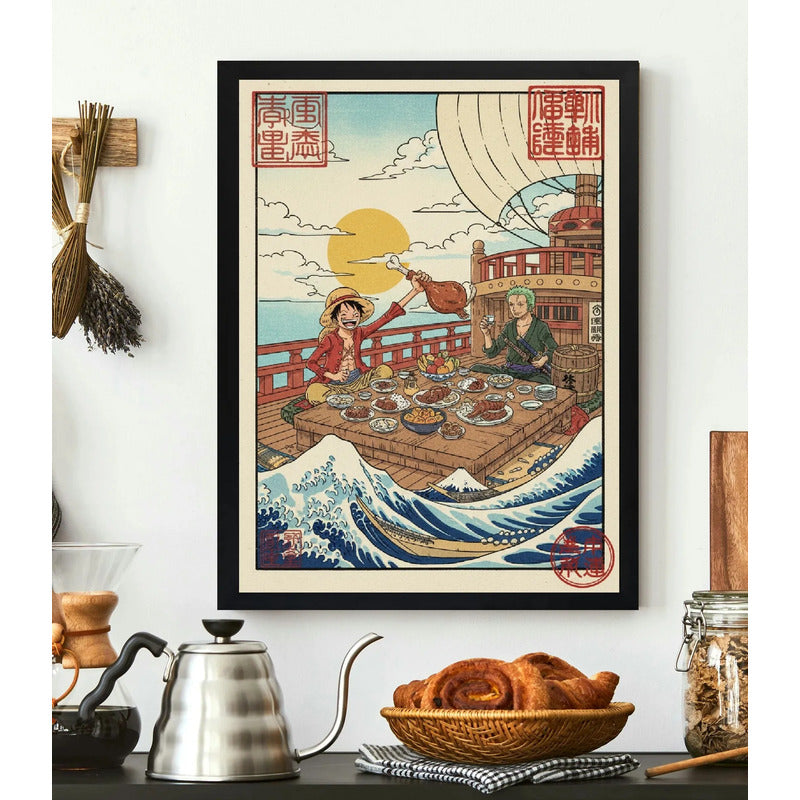 Cuadro Luffy Mesa Comida One Piece Anime Ola Japón Cocina Marco Negro