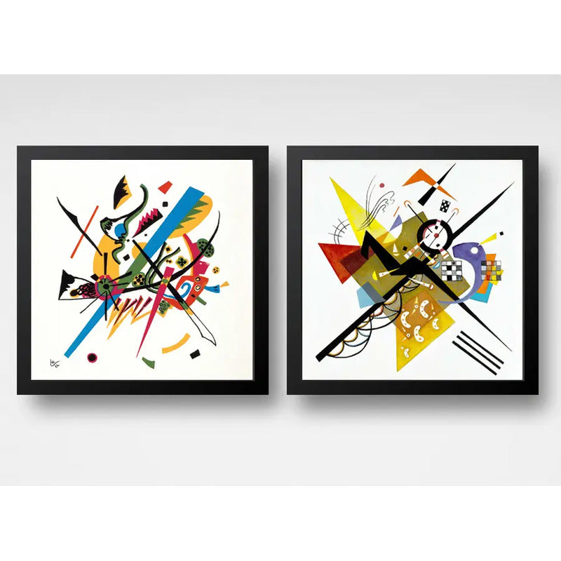 Set 2 Cuadros Kandinsky Abstracto Bauhaus Geometrico 33x33cm Marco Negro