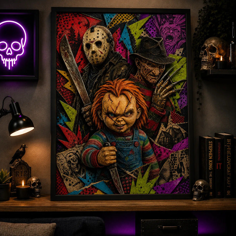 Cuadro Chucky Jason Freddy Krueger Pelicula Terror Efecto 3d Marco Negro