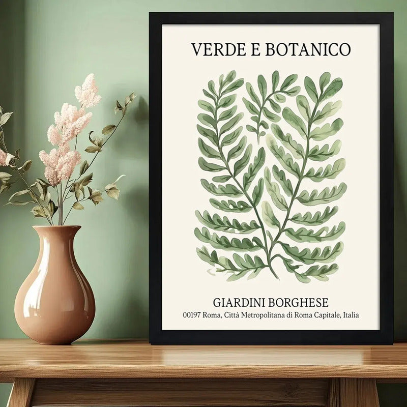Cuadro Dormitorio Living Verde Botanico Flower Market Italia Marco Negro