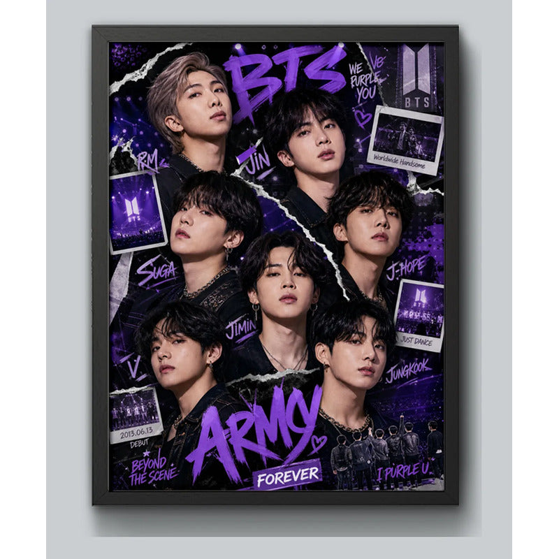 Cuadro Bts K-pop Boy Band Surcoreana Corea Musica Pop Arte 3 Marco Negro