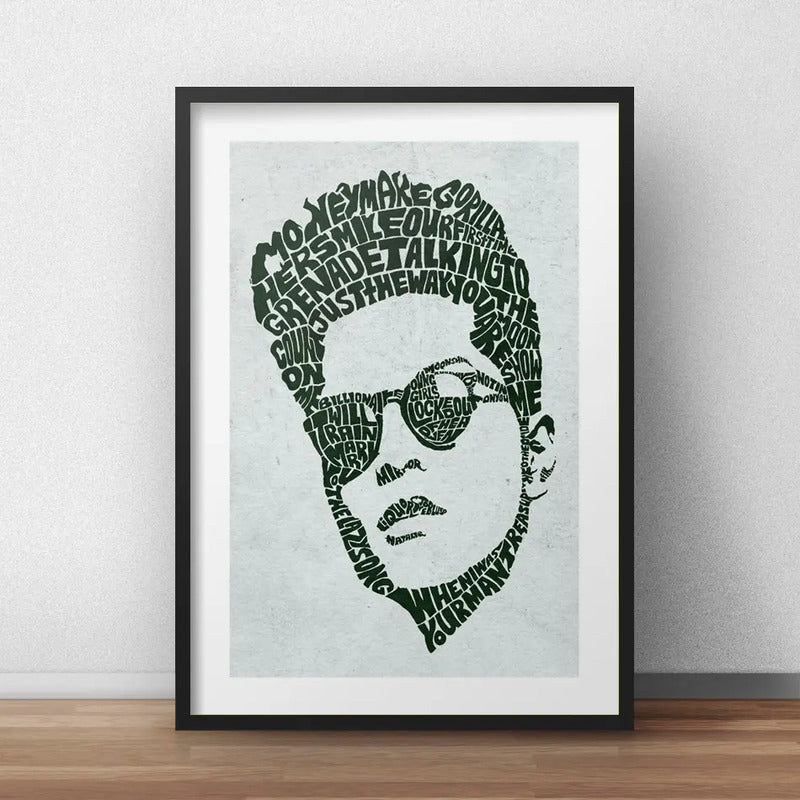 Cuadro Bruno Mars Letra Musica Decoracion Con Paspartú Marco Negro