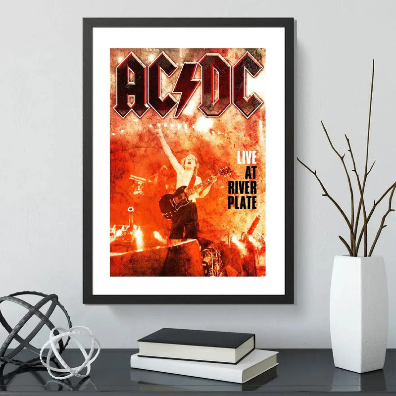 Cuadro Ac/dc Live At River Plate Rock Musica Acdc Decoracion Marco Negro