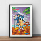 Cuadro Sonic Juego Retro Sega Game Decoracion Con Paspartú Marco Negro