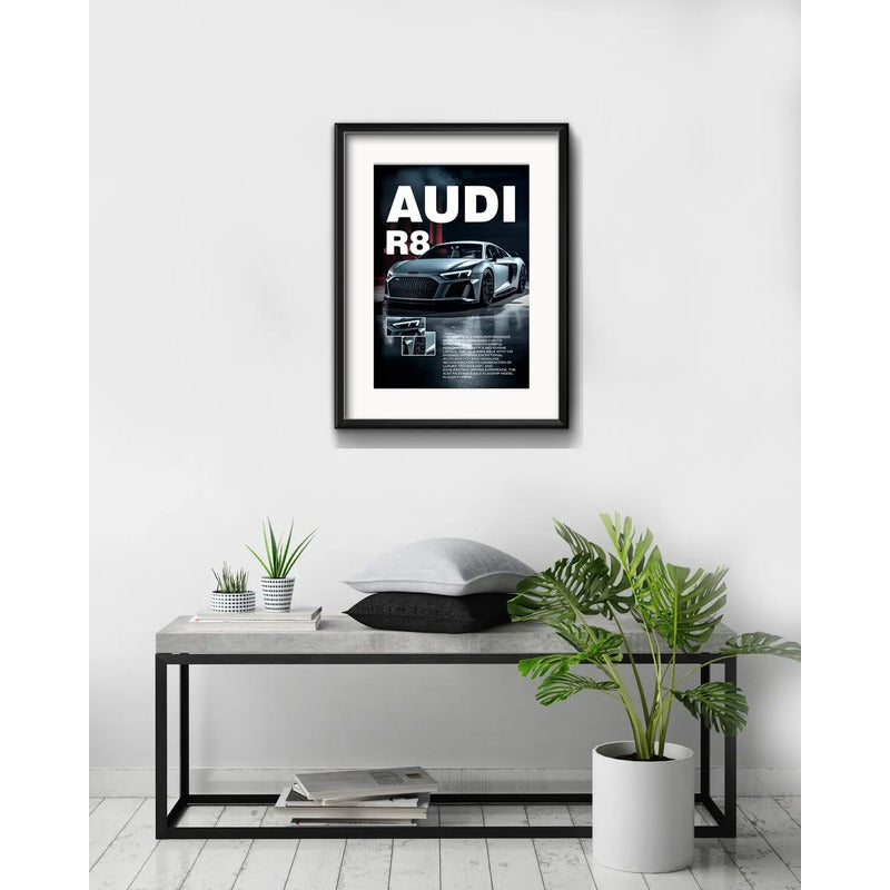 Cuadro Audi R8 Auto Modelo Deportivo 53x43cm Con Paspartú Marco Negro