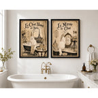 Set 2 Cuadros Decoracion Bano Gato Blanco Paris Retro Banera Marco Negro