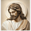 Cuadro Jesús Cristo Arte Sacro Tonos Beige Y Crema 33x33cm Marco Blanco