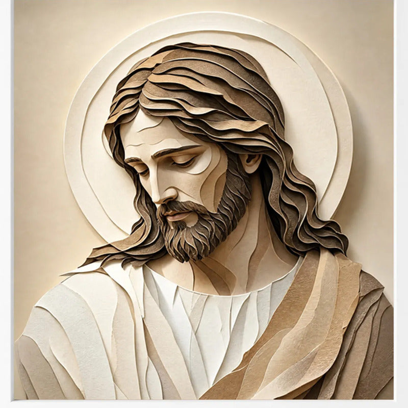 Cuadro Jesús Cristo Arte Sacro Tonos Beige Y Crema 33x33cm Marco Blanco