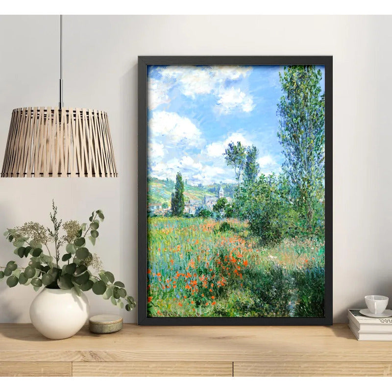 Cuadro Claude Monet Camino En El Campo De Amapolas Flores Marco Negro