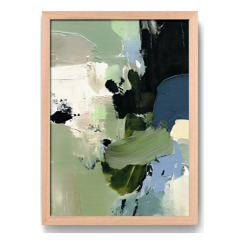 Cuadro Dormitorio Living Boho Abstracto Mossy Calm Verde Oak Marco Marrón Claro
