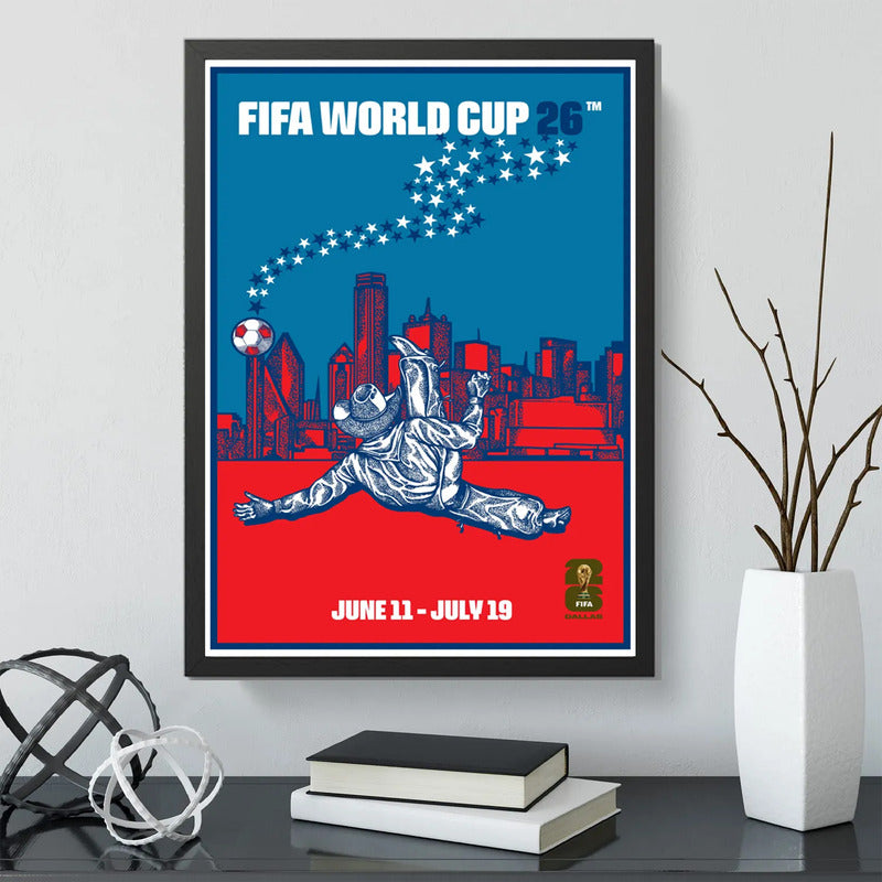 Cuadro Copa Del Mundo Futbol Fifa 2026 Póster Oficial Ciudad Dallas Estados Unidos Negro