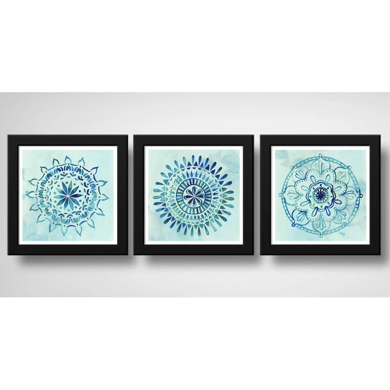 Set 3 Cuadros Mandalas Azul Arte Boho Zen Decoracion