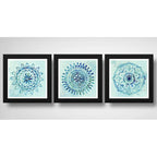 Set 3 Cuadros Mandalas Azul Arte Boho Zen Decoracion